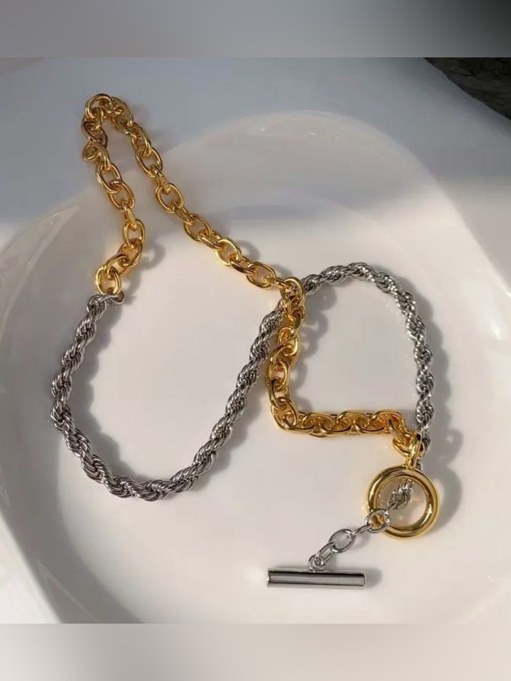 Gold and Silver Toggle Chain Necklace